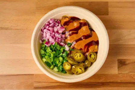 Tikka bowl with peppers and onions